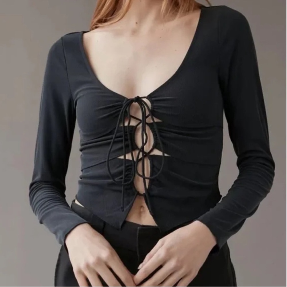 Urban Outfitters NWOT Black Lace-Up Blouse